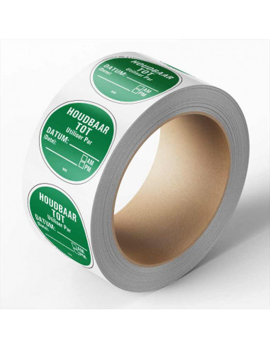 Houdbaar tot sticker, papier, 25 meter per rol