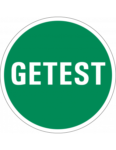 Getest controlesticker, op vel