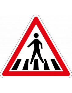 Voetgangersoversteekplaats sticker, J22, rood wit, driehoek, symbool zebrapad