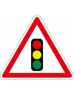 Verkeerslichten sticker, J32, rood wit, driehoek, symbool stoplicht