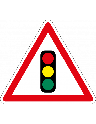 Verkeerslichten bord, kunststof, J32, rood wit, driehoek, symbool stoplicht