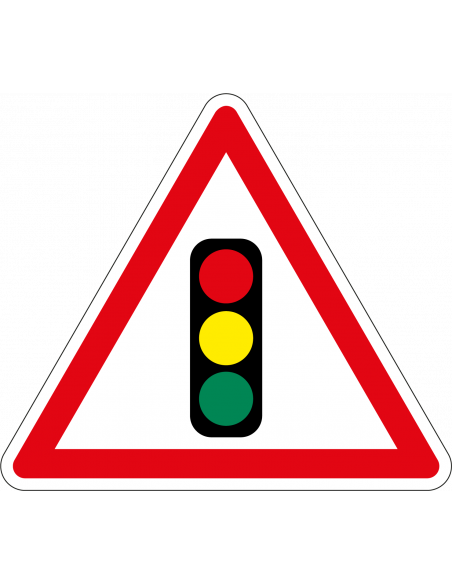 Verkeerslichten bord, kunststof, J32, rood wit, driehoek, symbool stoplicht