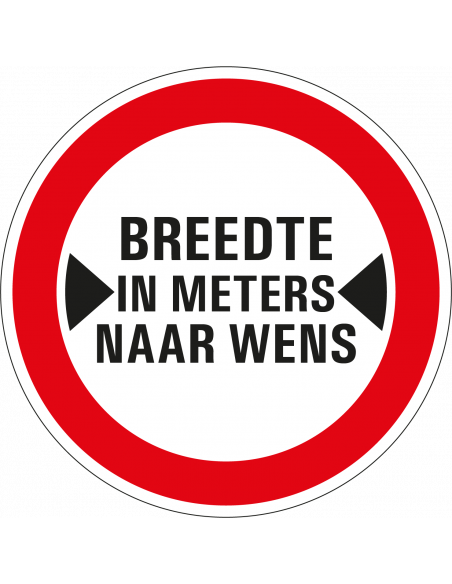 Geslotenverklaring brede voertuigen sticker, C18, breedte naar wens, rood wit, rond