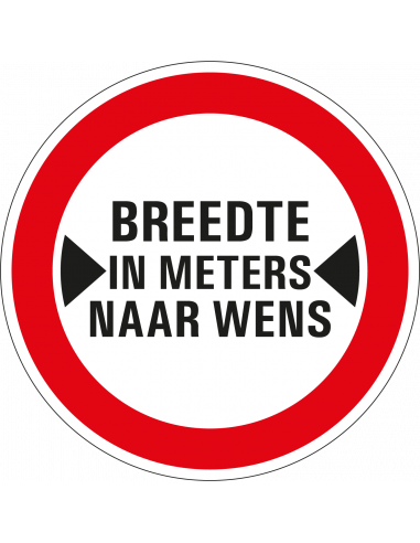 Geslotenverklaring brede voertuigen bord, kunststof, C18, breedte naar wens, rood wit, rond