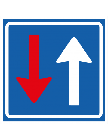 Voorrang op tegemoetkomend verkeer sticker, F6, blauw wit, vierkant