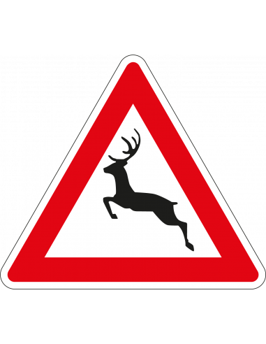 Overstekend wild bord, kunststof, J27, rood wit, driehoek, symbool hert
