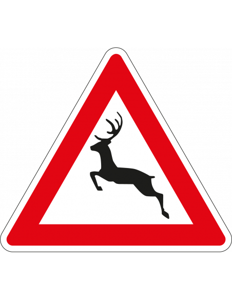 Overstekend wild bord, kunststof, J27, rood wit, driehoek, symbool hert