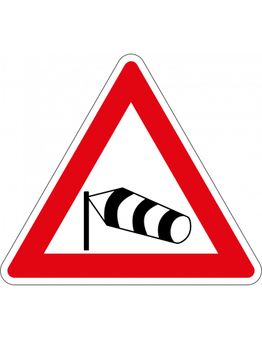 Zijwind bord, kunststof, J31, rood wit, driehoek, symbool zijwind