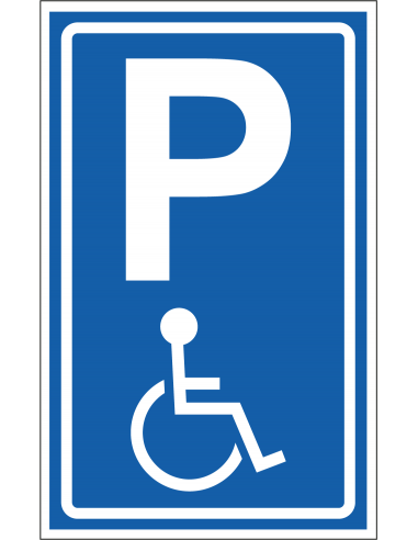 Invalidenparkeerplaats sticker, E6, blauw wit, rechthoekig, symbool invalidenparkeerplaats