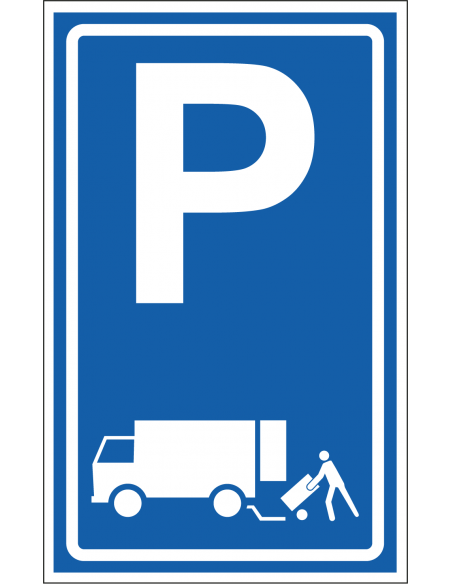 Laden en lossen bord, kunststof, E7, blauw wit, rechthoekig, symbool laden en lossen