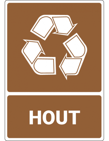 Afvalbord hout, kunststof, bruin wit, om hout afval aan te geven