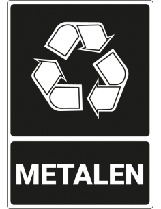 Afvalsticker Metalen, zwart wit, rechthoek, tekst metalen