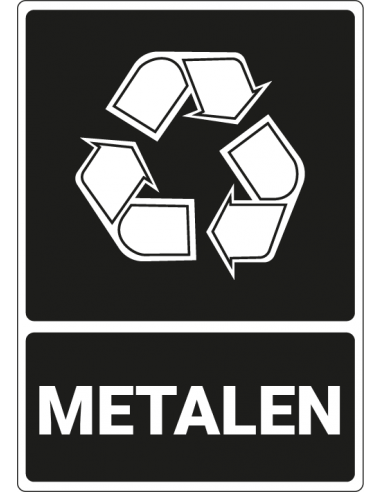 Afvalsticker Metalen, zwart wit, rechthoek, tekst metalen