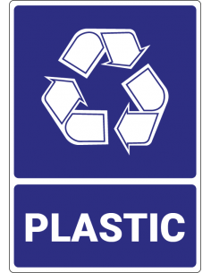 Afvalsticker plastic, blauw wit, om plastic afval aan te geven