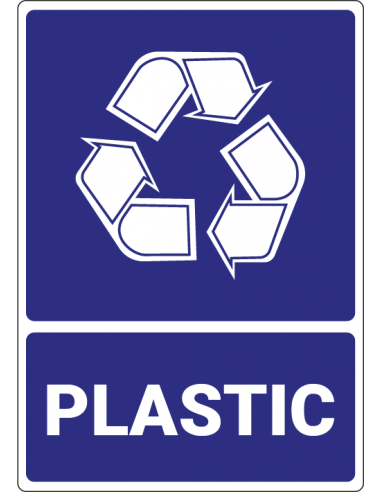 Afvalsticker plastic, blauw wit, om plastic afval aan te geven