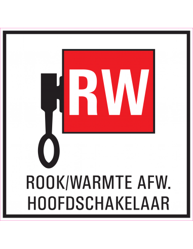 Rook/warmte Afv. Hoofdschakelaar bord, kunststof, rood zwart wit, vierkant