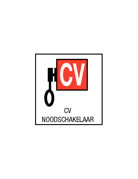 Cv noodschakelaar bord, kunststof, rood zwart wit
