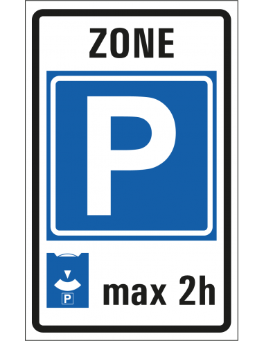 Parkeerzone sticker, E10, blauw wit, rechthoekig, symbool parkeerzone
