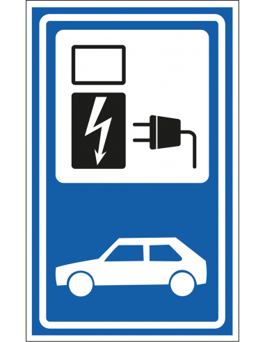 Laadpaal sticker, E14, blauw wit, rechthoekig, symbool laadpaal