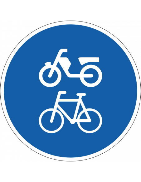 Bromfietspad bord, kunststof, G12a, blauw wit, rond, symbool bromfietspad