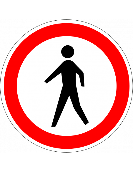 Gesloten voor voetgangers bord, kunststof, C16, rood wit, rond, symbool voetganger