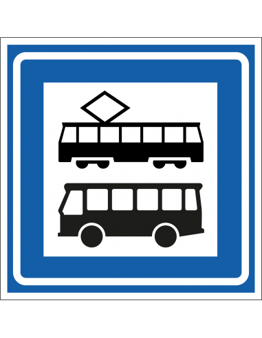 Bus en tramhalte sticker, L3, blauw wit, vierkant, symbool bus en tram