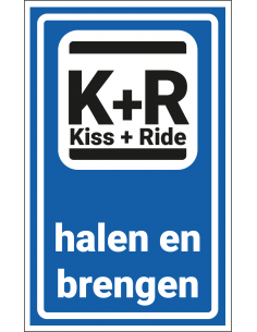 Kiss and ride bord, kunststof, L52, blauw wit, rechthoekig, symbool kiss and ride