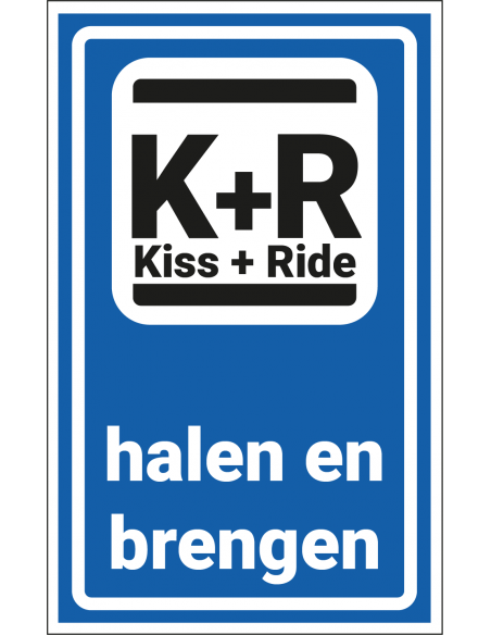 Kiss and ride bord, kunststof, L52, blauw wit, rechthoekig, symbool kiss and ride