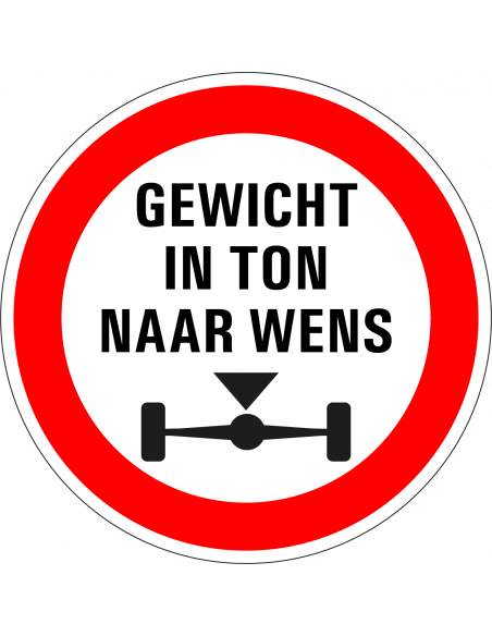 Aslast sticker, C20, gewicht naar wens, rood wit, rond, symbool aslast