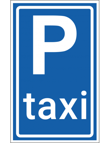 Taxistandplaats sticker, E5, blauw wit, staande rechthoek, met tekst P taxi