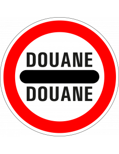 Douane bord, kunststof, F10, rood wit, rond, met rijstrook en tekst douane douane