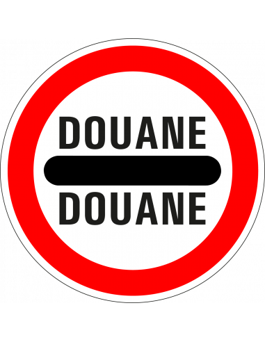 Douane bord, kunststof, F10, rood wit, rond, met rijstrook en tekst douane douane