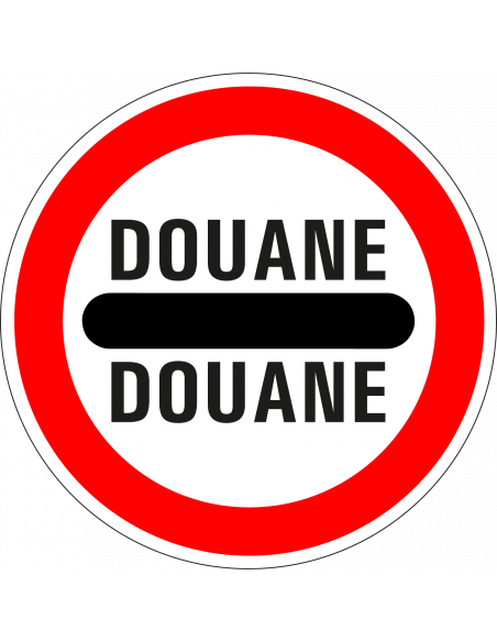 Douane bord, kunststof, F10, rood wit, rond, met rijstrook en tekst douane douane