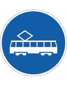 Rijstrook trams sticker, F15, blauw wit, rond, met tram