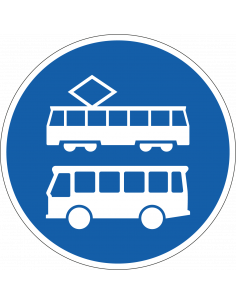 Rijstrook lijnbussen en trams bord, kunststof, F17, blauw wit, rond, bord met bus en tram