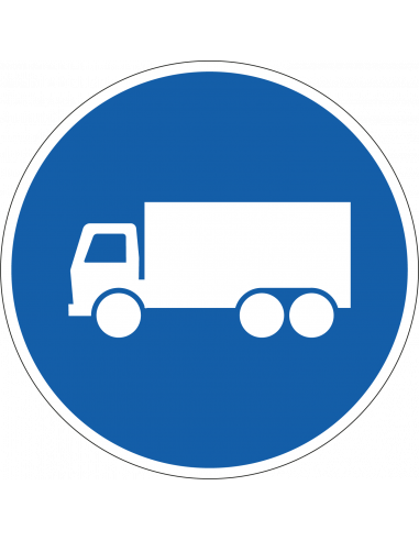 Rijstrook vrachtauto's sticker, F21, blauw wit, rond, sticker met vrachtauto