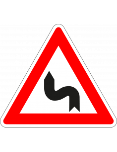 S bocht links sticker, J5, rood wit zwart, driehoek, sticker met pijl en bocht