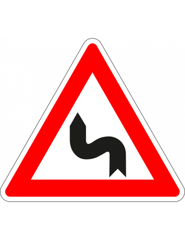 S bocht links sticker, J5, rood wit zwart, driehoek, sticker met pijl en bocht