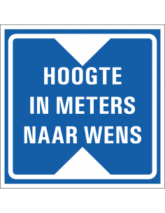 Hoogte onderdoorgang bord, kunststof, L1, hoogte naar wens, blauw wit, vierkant, bord met tekst naar wens