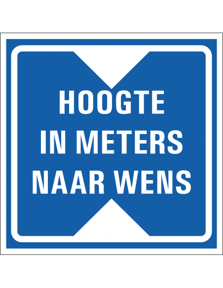 Hoogte onderdoorgang bord, kunststof, L1, hoogte naar wens, blauw wit, vierkant, bord met tekst naar wens
