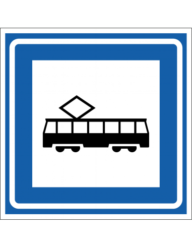 Tramhalte bord, kunststof, L3c, blauw wit zwart, vierkant, bord met tram