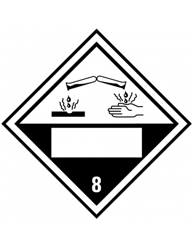 Beschrijfbare ADR klasse 8 sticker bijtende stoffen, ruit, wit zwart, bijtende stoffen pictogram