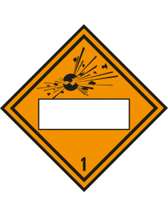 Beschrijfbare ADR klasse 1 sticker explosieve stoffen, oranje zwart, ruitvormig, symbool explosieve stoffen