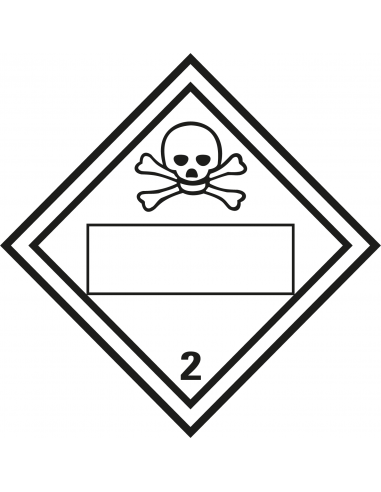 Beschrijfbare ADR klasse 2.3 sticker giftig gas, ruit, wit zwart, doodshoofd pictogram
