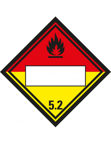 Beschrijfbare ADR klasse 5.2 sticker organische peroxide, ruit, geel zwart wit, organische peroxide pictogram