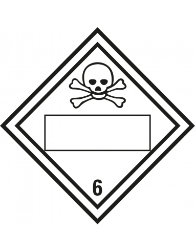 Beschrijfbare ADR klasse 6.1 sticker giftig, ruit, wit zwart, doodshoofd pictogram