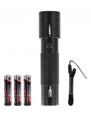 Professionele zaklamp Future T200F vooraanzicht inclusief 3 AAA batterijen