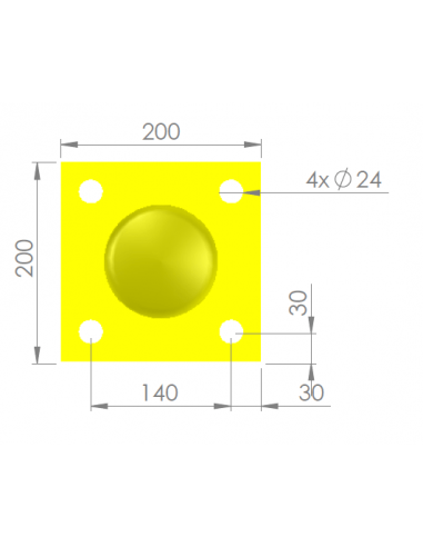 Rampaal met voetplaat, verzinkt staal, geel