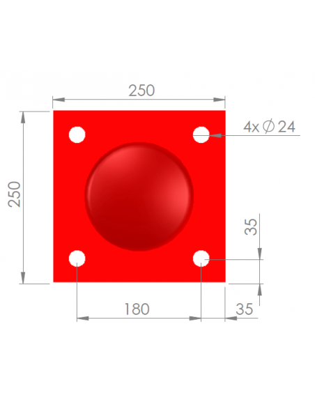Rampaal met voetplaat, verzinkt staal, rood