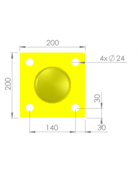 Rampaal met voetplaat, binnen, staal, geel